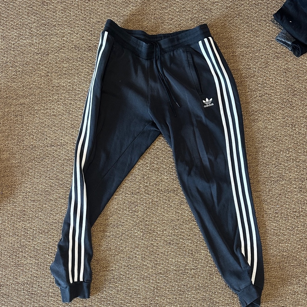 Adidas Kids Black Joggers with White Stripes
